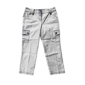 St John Yellow Label Womens Gray Cargo Crop Pants Size 8 Straight Leg Pockets